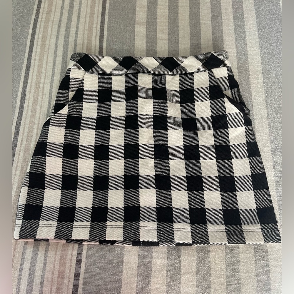 Women's Size 2 Love Margaux Black White Plaid Twill Mini Skirt